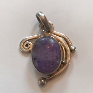 Pretty Sterling Freeform Pendant w/Purple Charoite